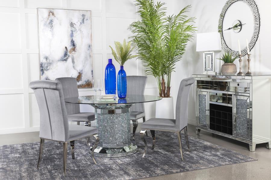 Ellie 5-piece Mirrored Pedestal Dining Table Set