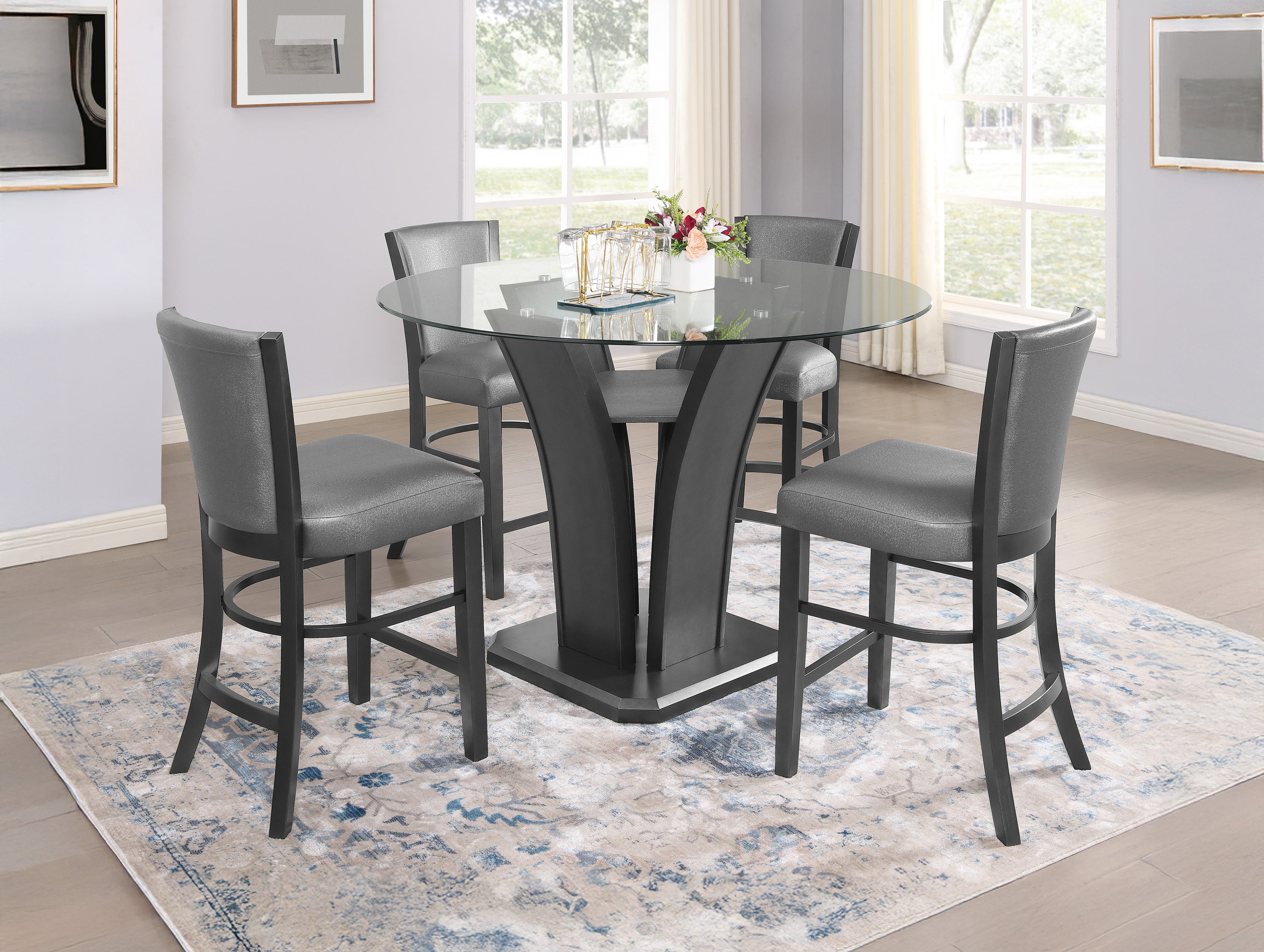 Orlando - Grey Pub Table + 4 Chair Set