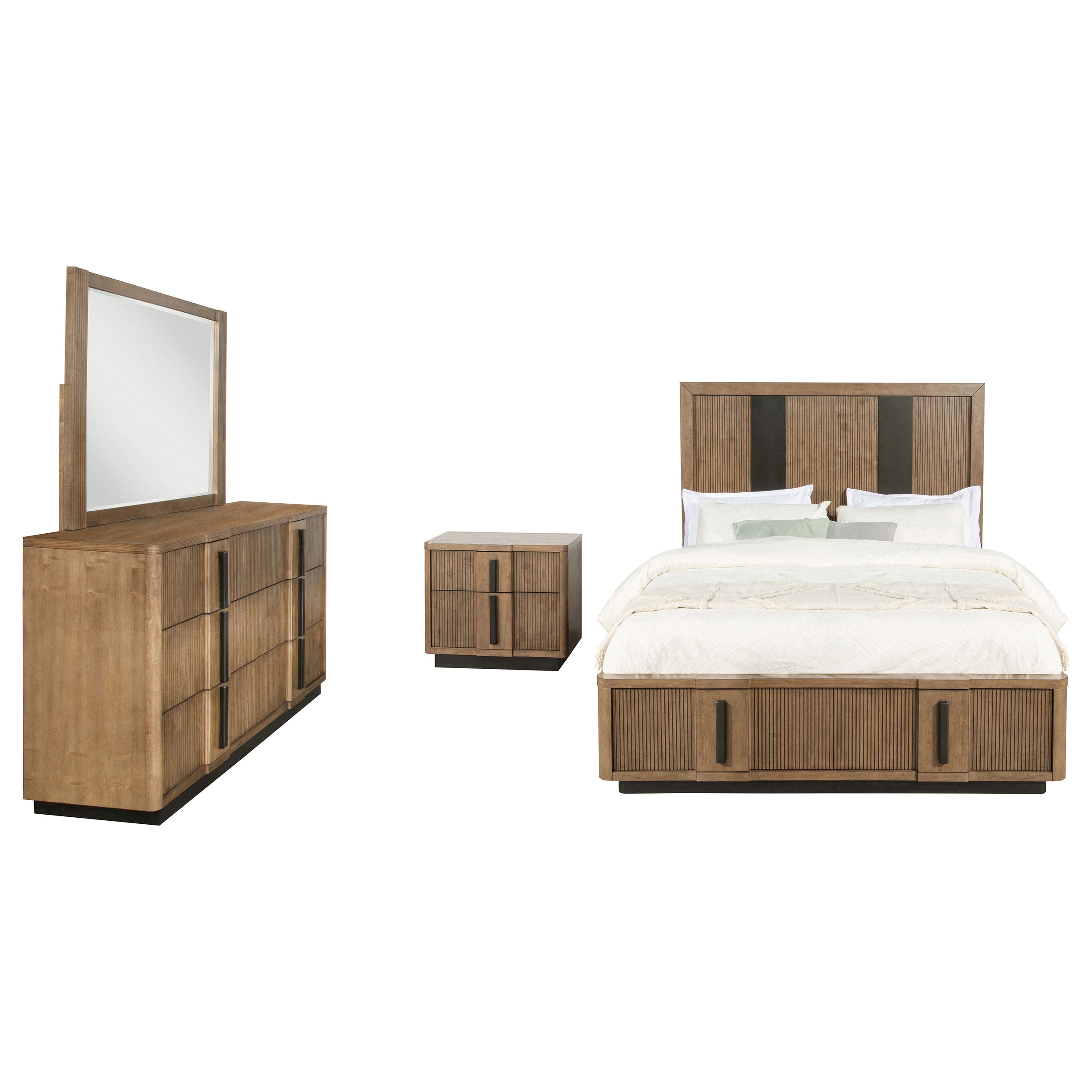 Terrace Ash Brown Dresser with Mirror, Chest, Nightstand