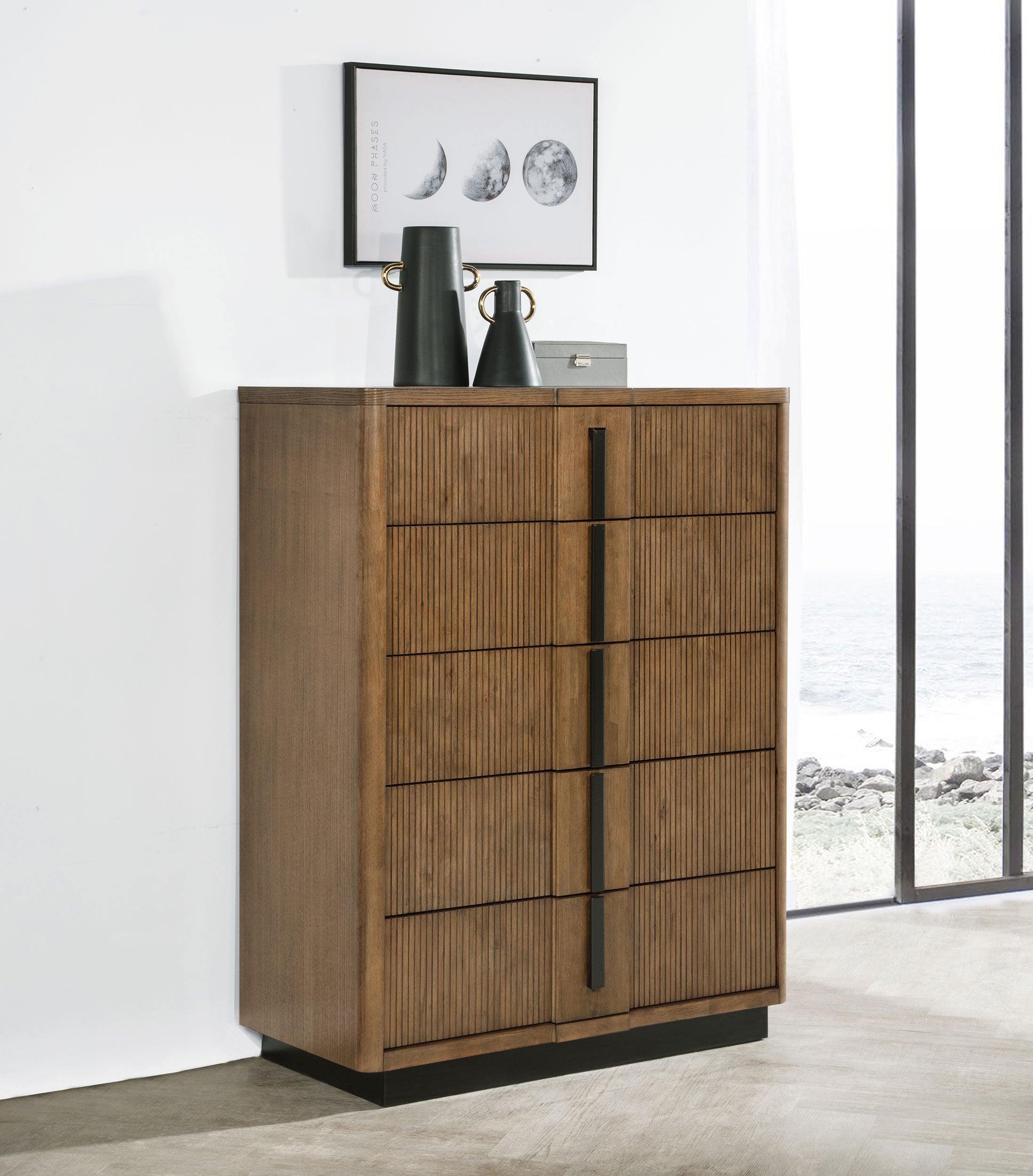 Terrace Ash Brown Dresser with Mirror, Chest, Nightstand