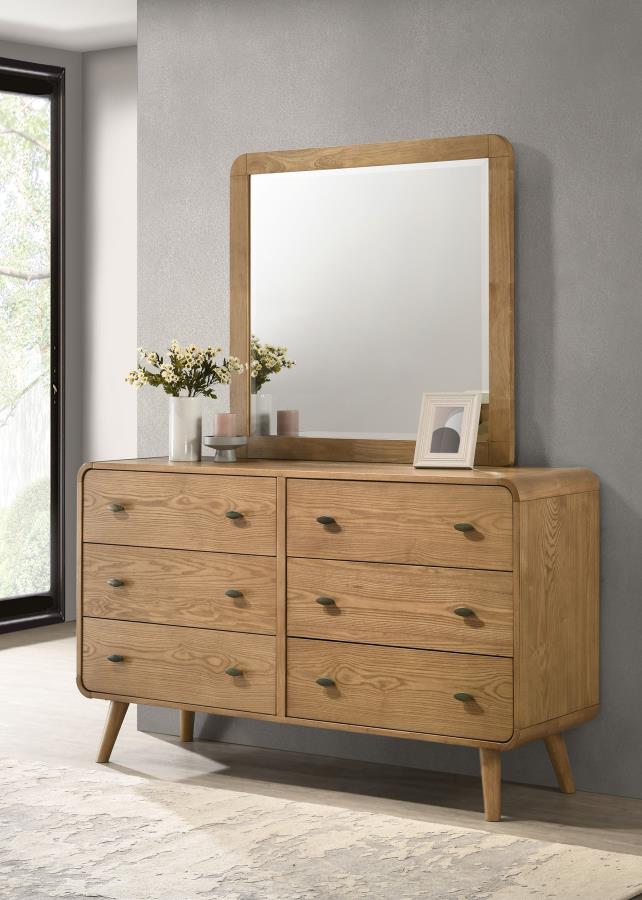 Robyn Light Ash Dresser with Mirror, Chest, Nightstand and Mirror with Natural