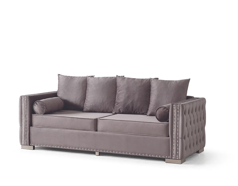 Lotus Grey Velvet 2PC Sofa&Loveseat Living Room Set