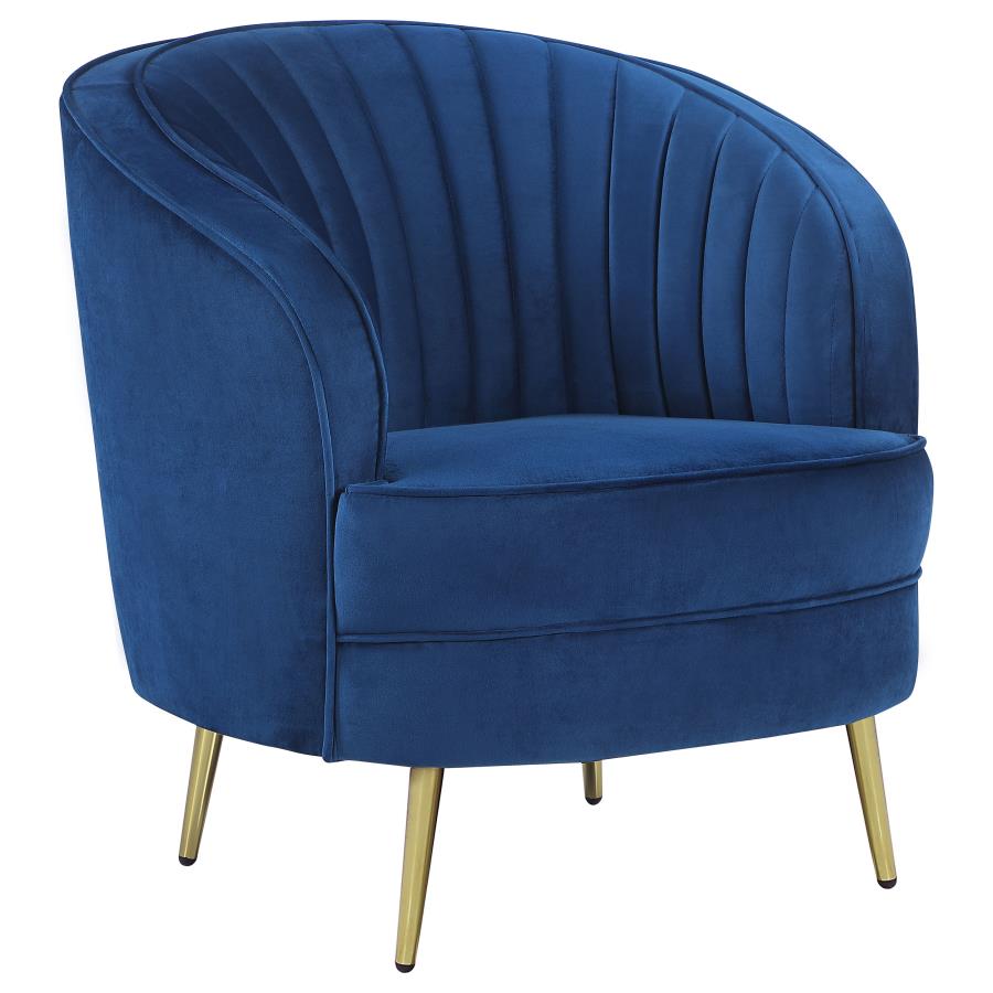 Sophia Upholstered Living Room Set with Camel Back Blue and Gold