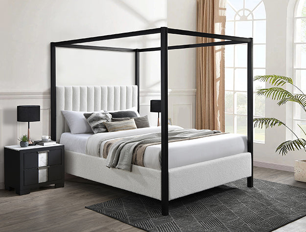 Adalyn Queen Canopy Boucle White Bed Frame