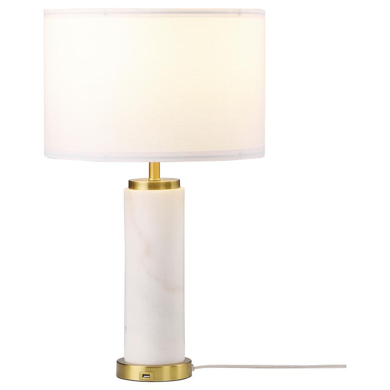 White Table Lamp With Gold Leg And USB Port