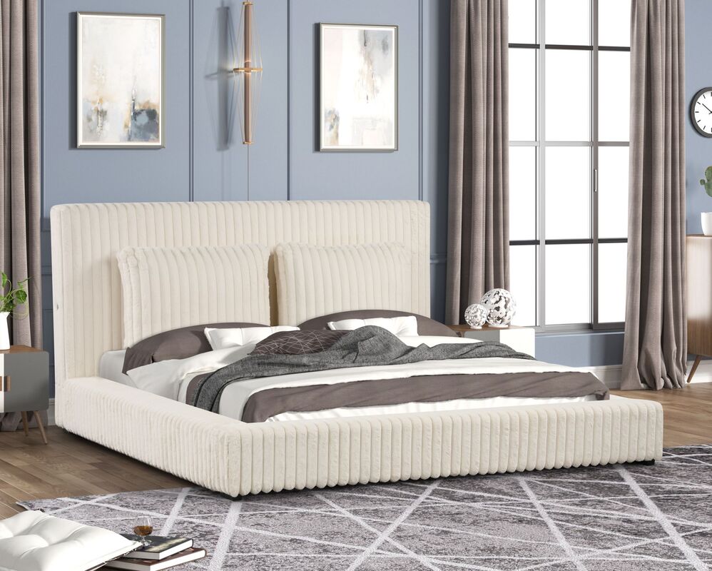 Lauren Beige Platform Bed (w/ USB PORTS)