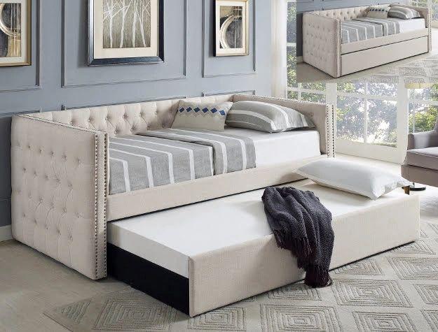 Trina Ivory Fabric Trundle Daybed