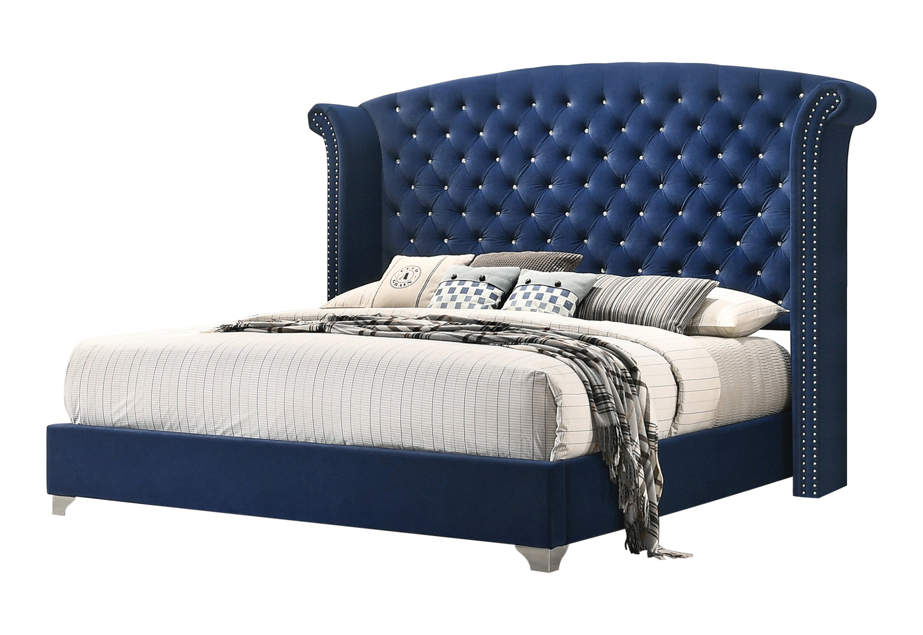Melody Pacific Blue Velvet Upholstered Bedroom Set