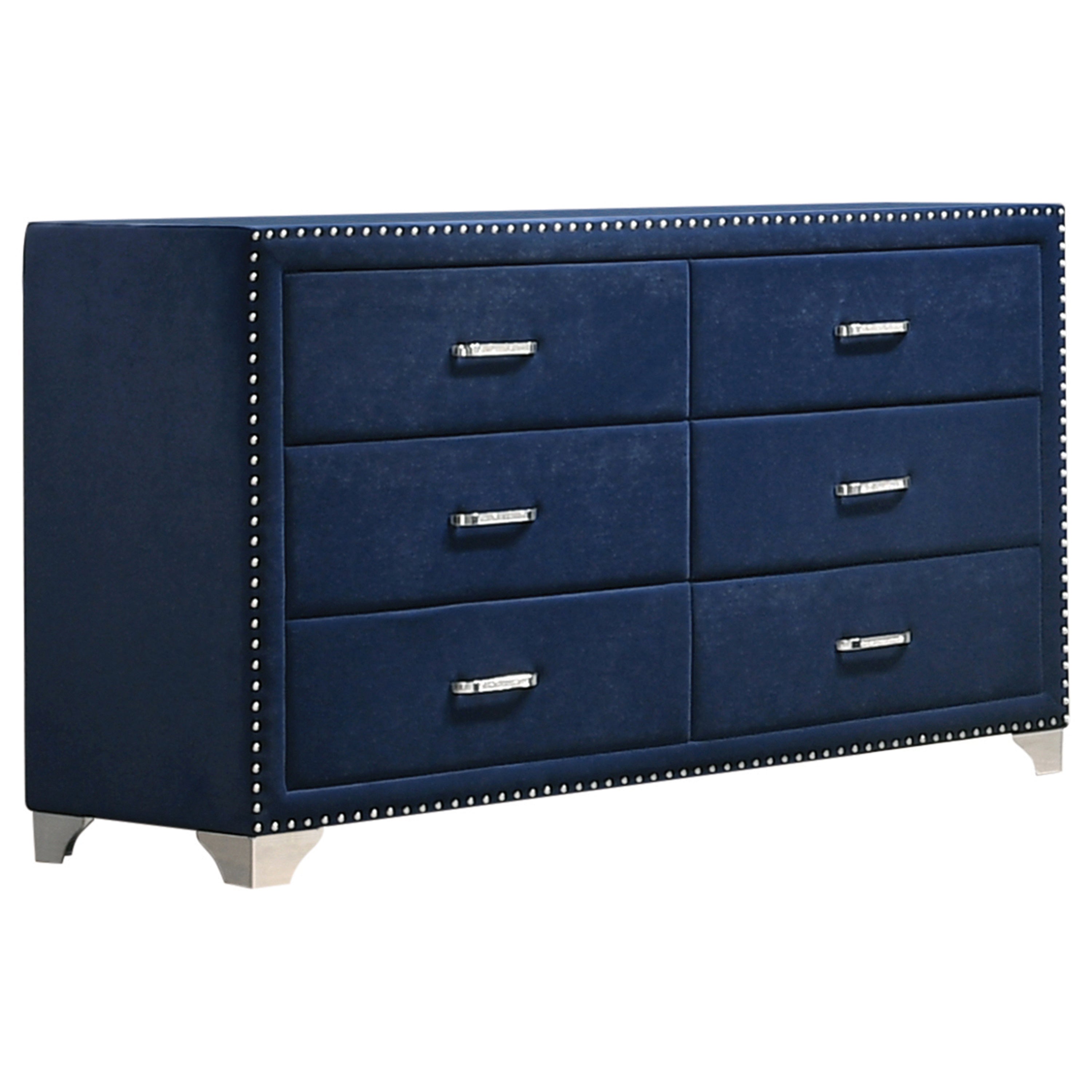 navy blue bedroom dresser Melody Pacific Blue Velvet Upholstered Bedroom Dresser