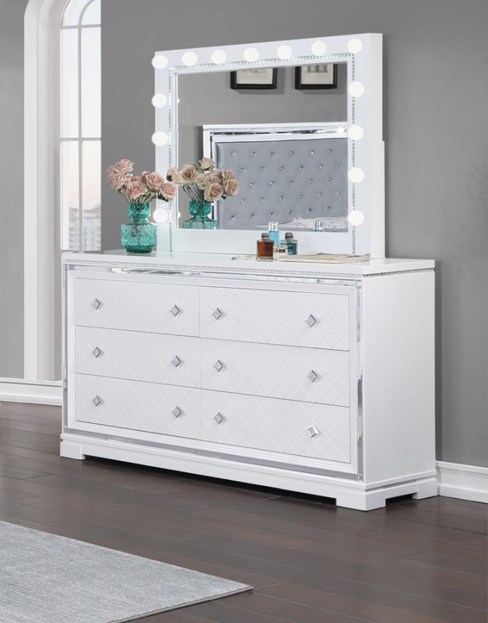 Eleanor - Rectangular 6-drawer Dresser With Mirror White Eleanor - Rectangular 6-drawer Dresser With Mirror White