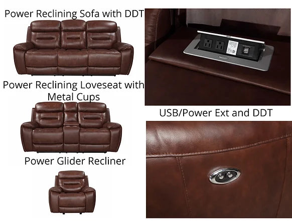 Rosewood TT (Leather/Power) Reclining Set