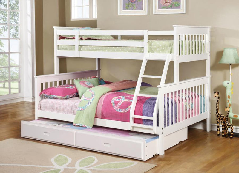 White Twin/Full/Twin Trundle Bunk Bed