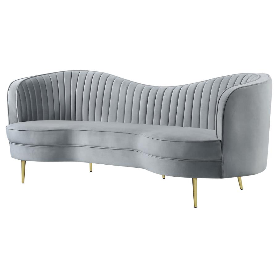 Sophia Upholstered Living Room Set with Camel Back - Grey and Gold