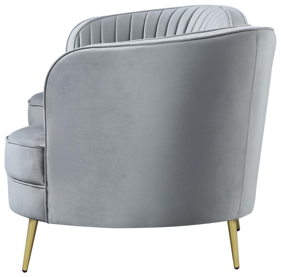 Sophia Upholstered Living Room Set with Camel Back - Grey and Gold