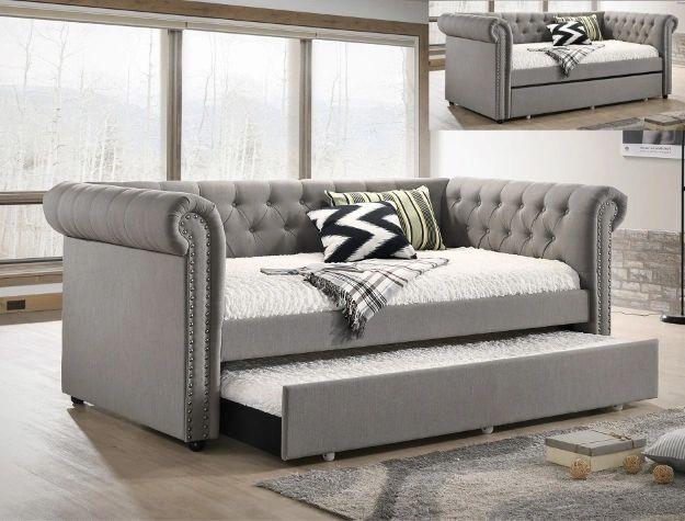 Ellie Dove Fabric Trundle Daybed - Grey