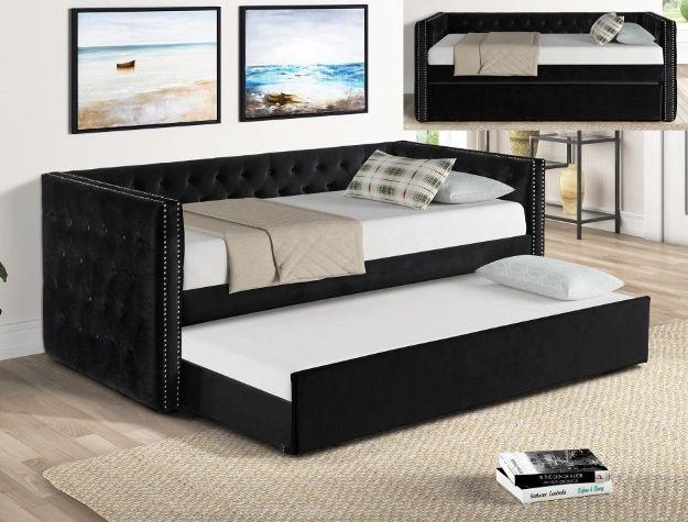 Trina Black Velvet Trundle Daybed