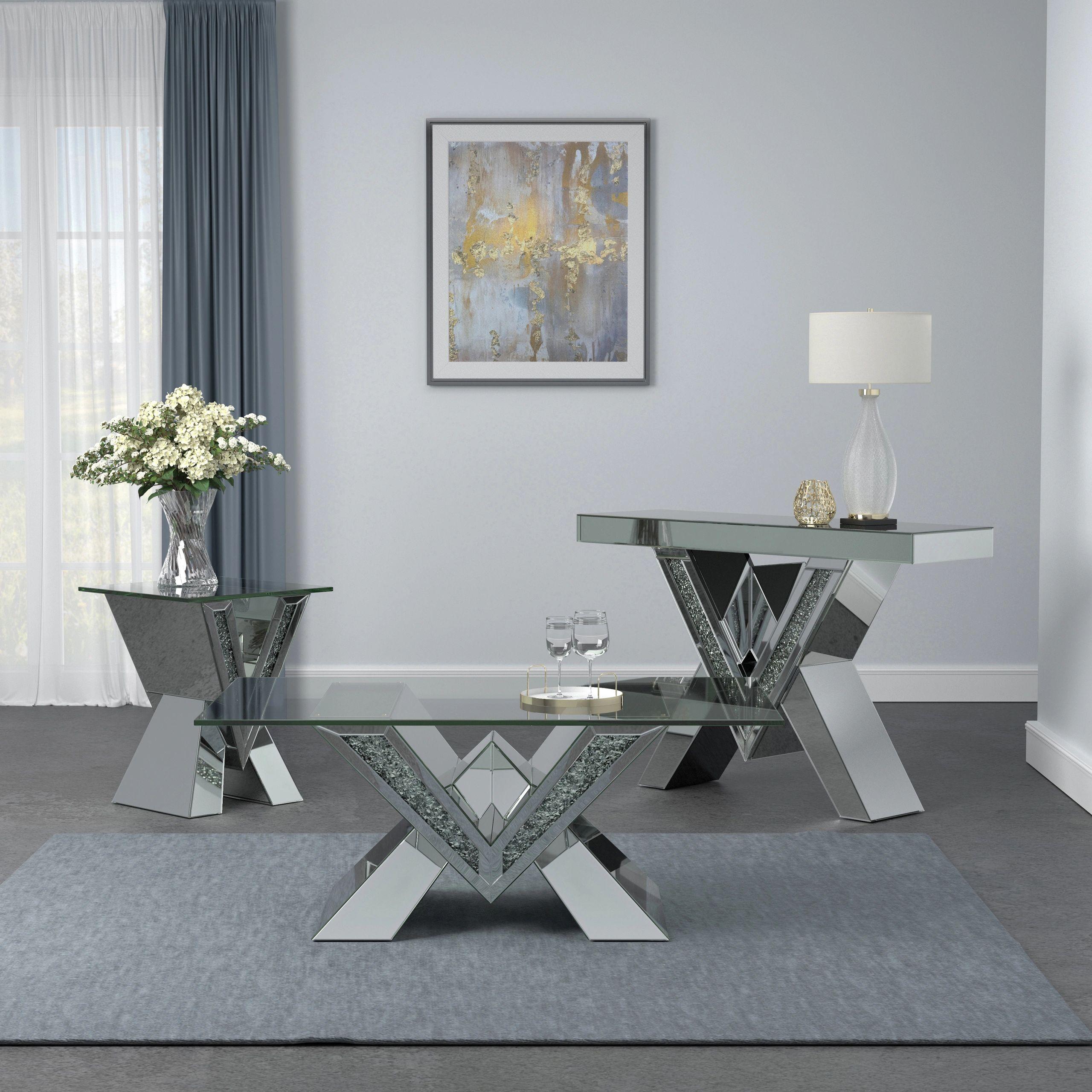 Crushed Glass V-Shape Mirrored Console Table