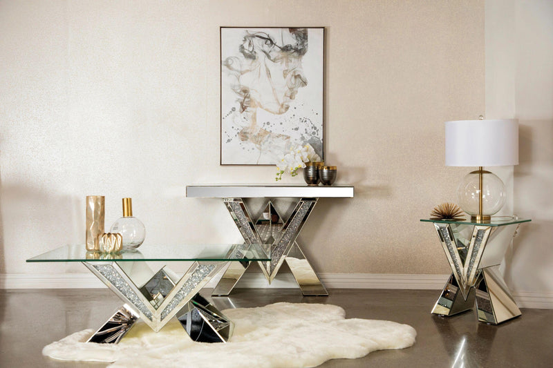 Crushed Glass V-Shape Mirrored Console Table