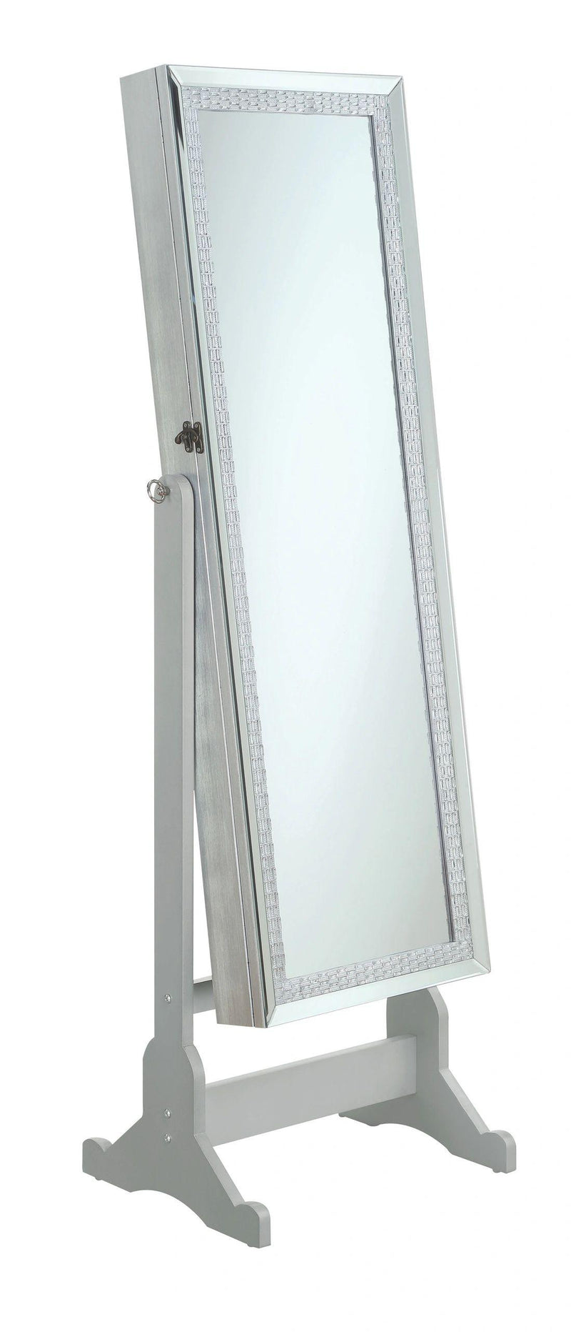 Silver Jewelry Storage Standing Mirror Armoire