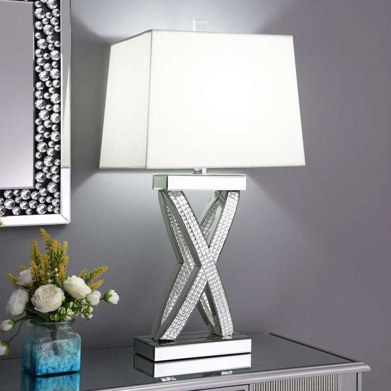 Table Lamp with Square Shade White and Mirror