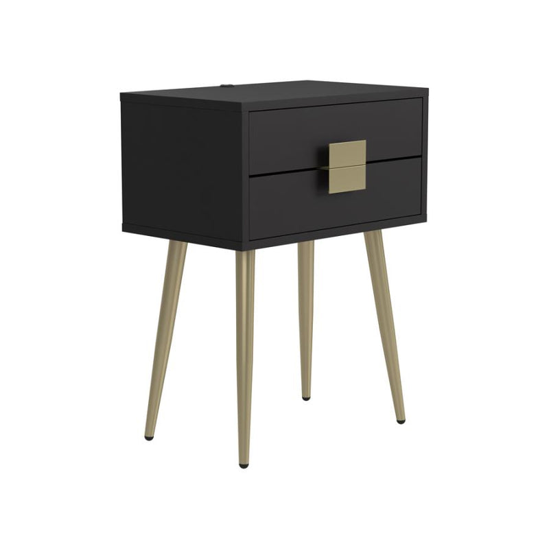 Rectangle Accent Table with USB Port Cappuccino and Matte Brass