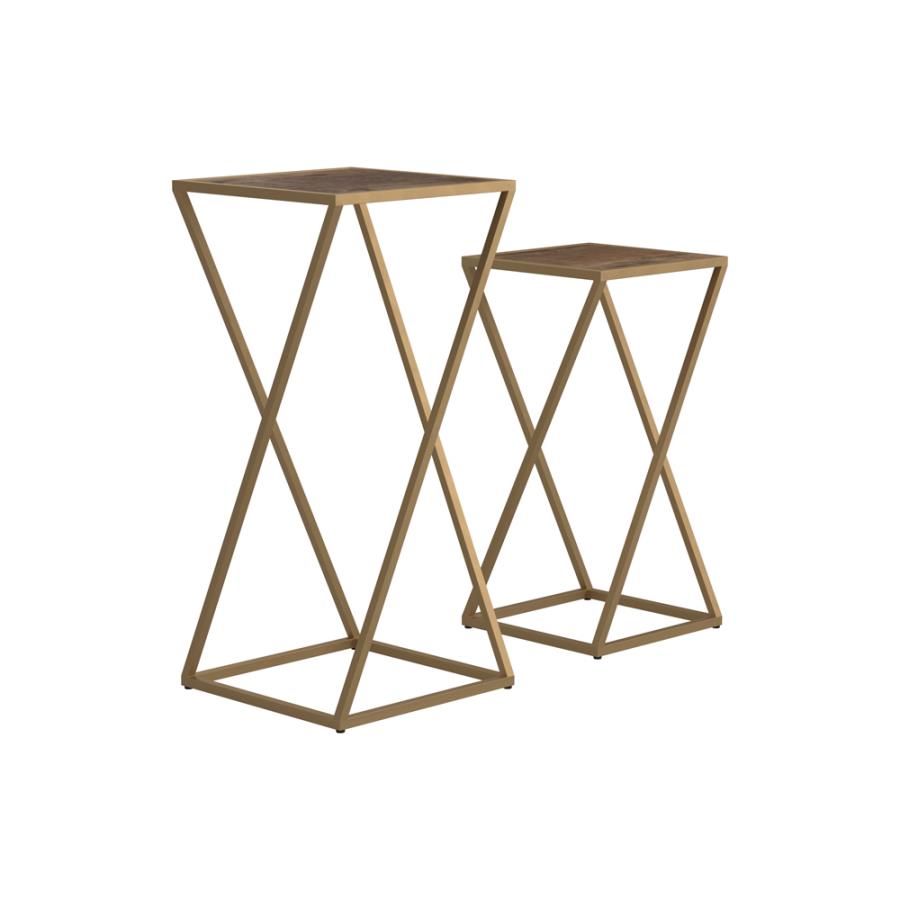 2-piece Square Nesting Table Weathered Natural and Gold
