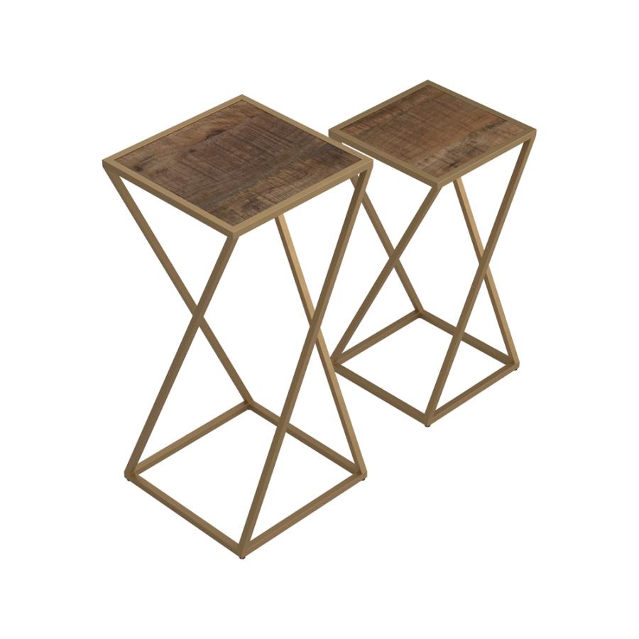 2-piece Square Nesting Table Weathered Natural and Gold