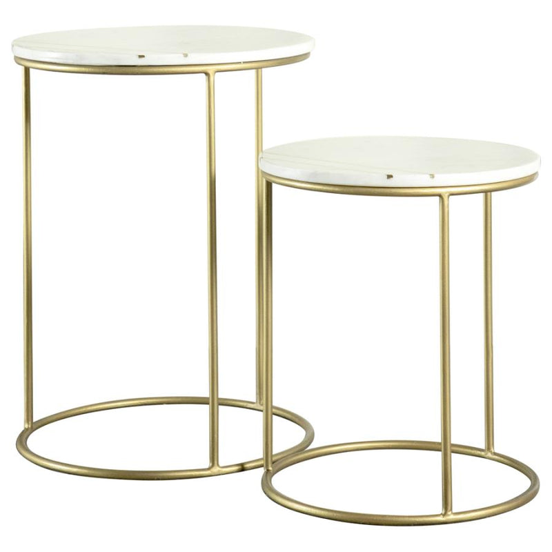 White Marble & Gold 2-Piece Nesting Table Set
