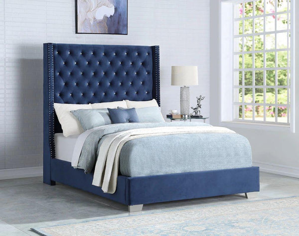 Beverly 6ft Diamond Blue Velvet Bed Frame