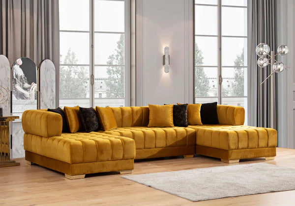Ariana XL Velvet Mustard Double Chaise Sectional Ariana XL Velvet Mustard Double Chaise Sectional