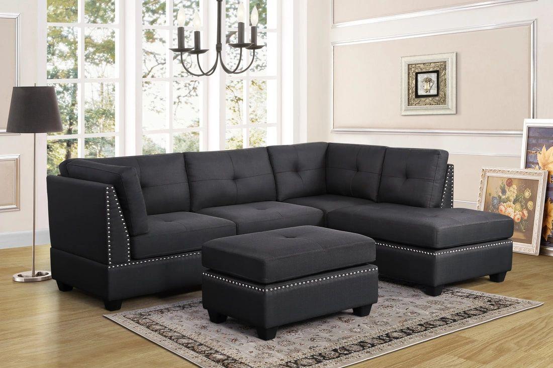 Sienna Grey Linen Sectional + Ottoman Set