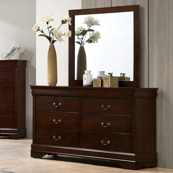 Louis Philip Dark Cherry Dresser & Mirror Louis Philip Dark Cherry Dresser & Mirror