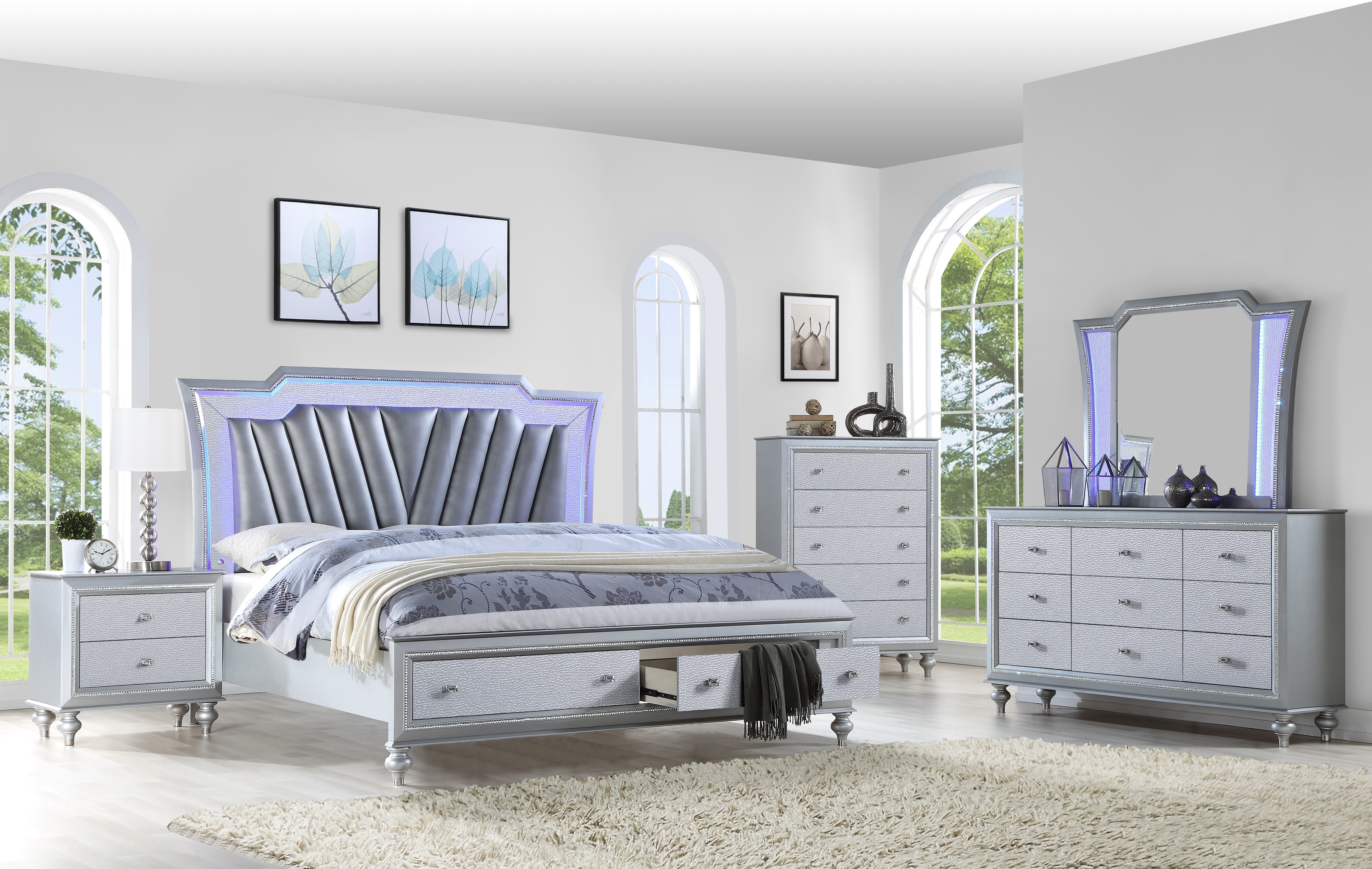 Star Silver LED Dresser & Mirror Star Silver LED Dresser & Mirror