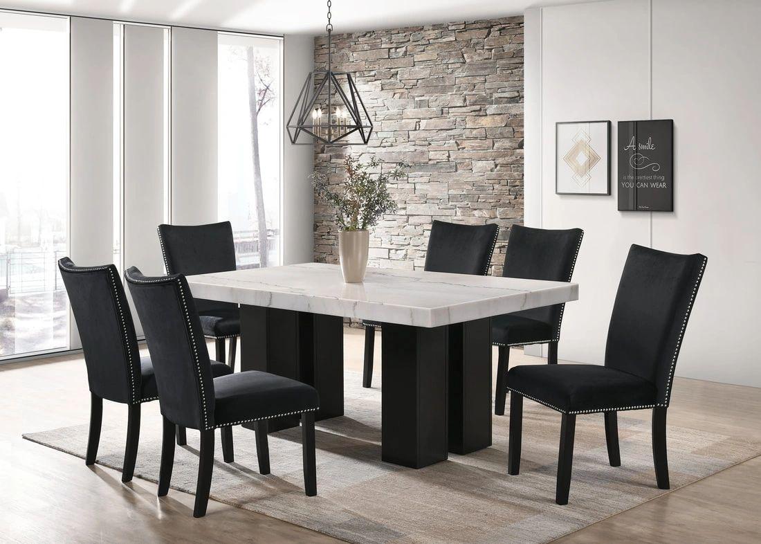 Finland Black Genuine Marble 7-Piece Dining Set