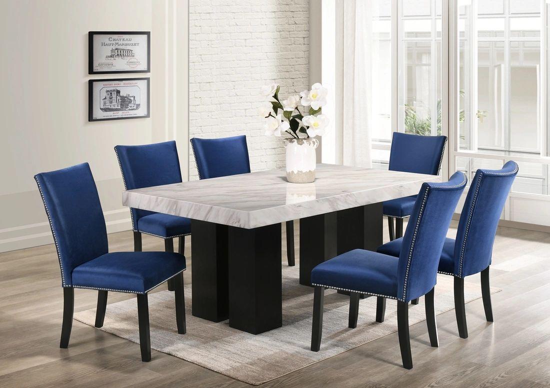 Finland Blue Genuine Marble 7-Piece Dining Set