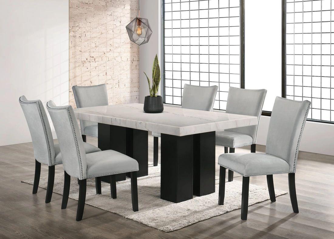 Finland Grey Genuine Marble 7-Piece Dining Set
