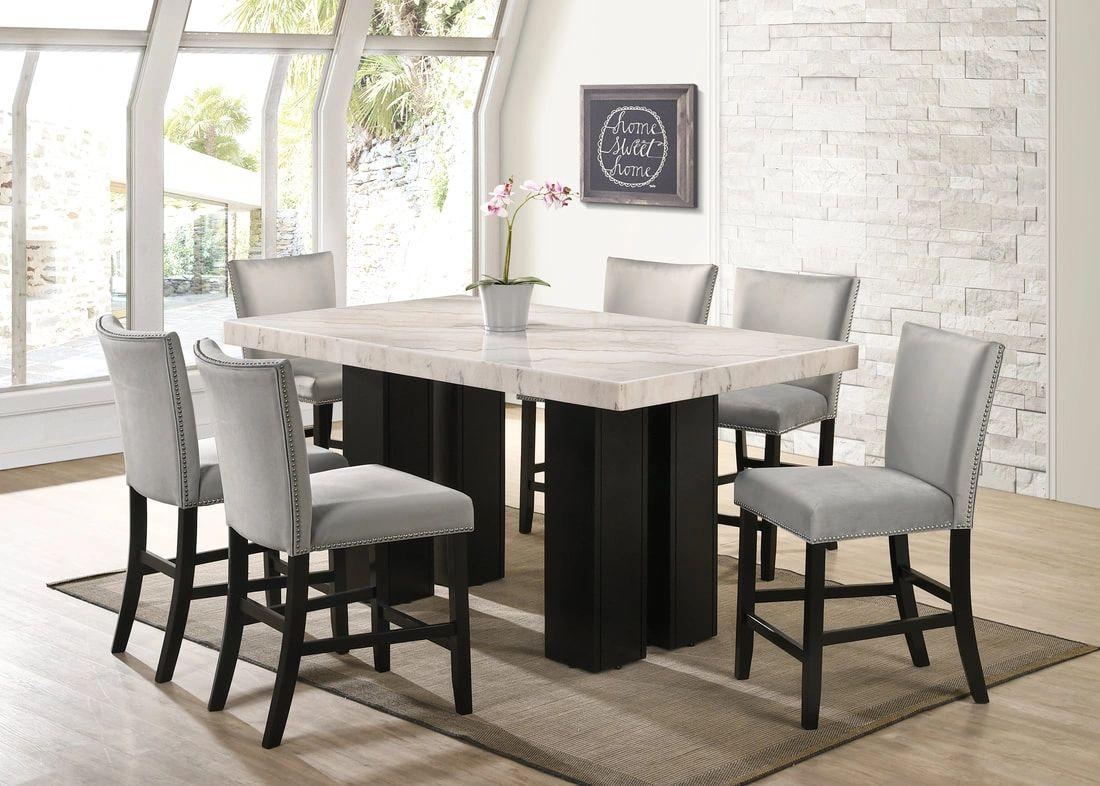 Finley Grey Genuine Marble 7-Piece Dining Set