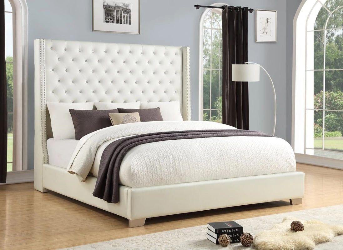 6ft Diamond White Leather Bed Frame