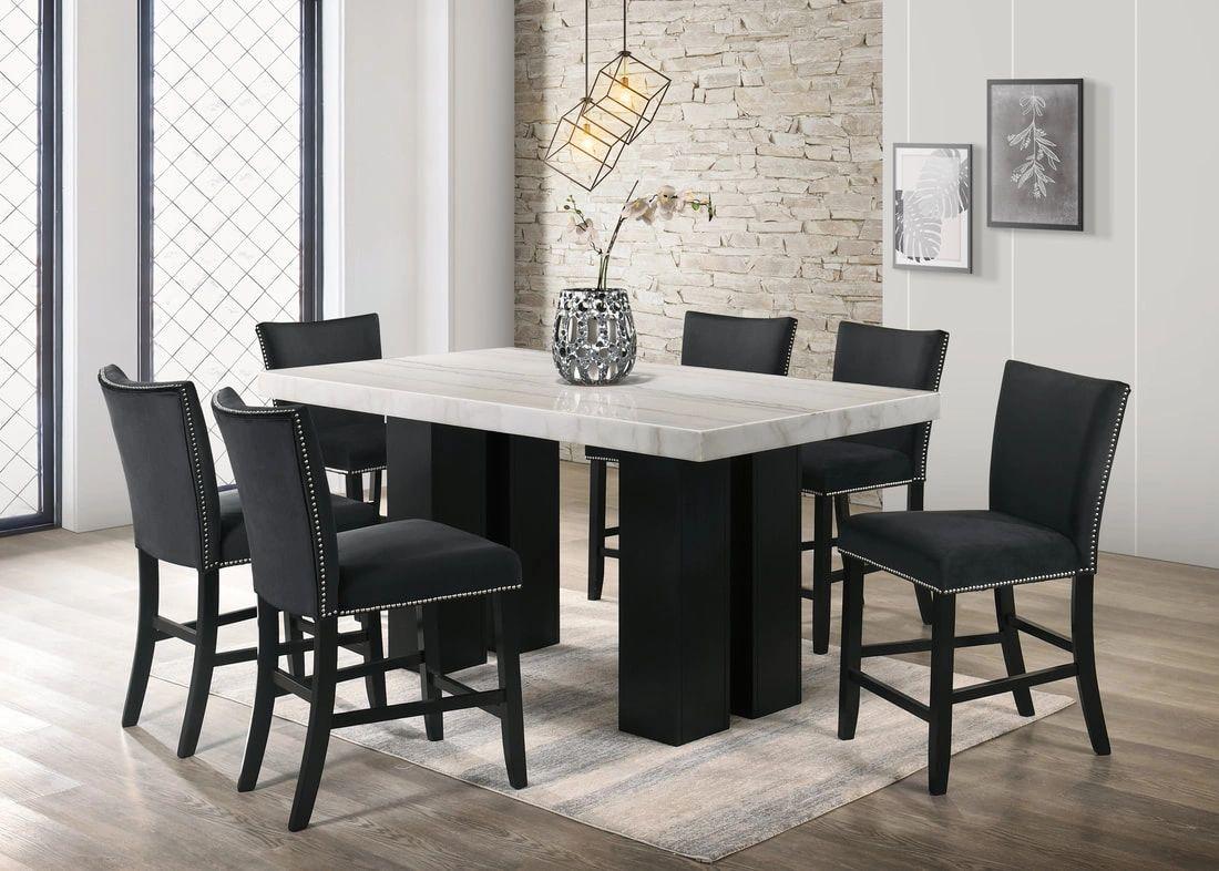 Finley Black Genuine Marble 7-Piece Dining Set