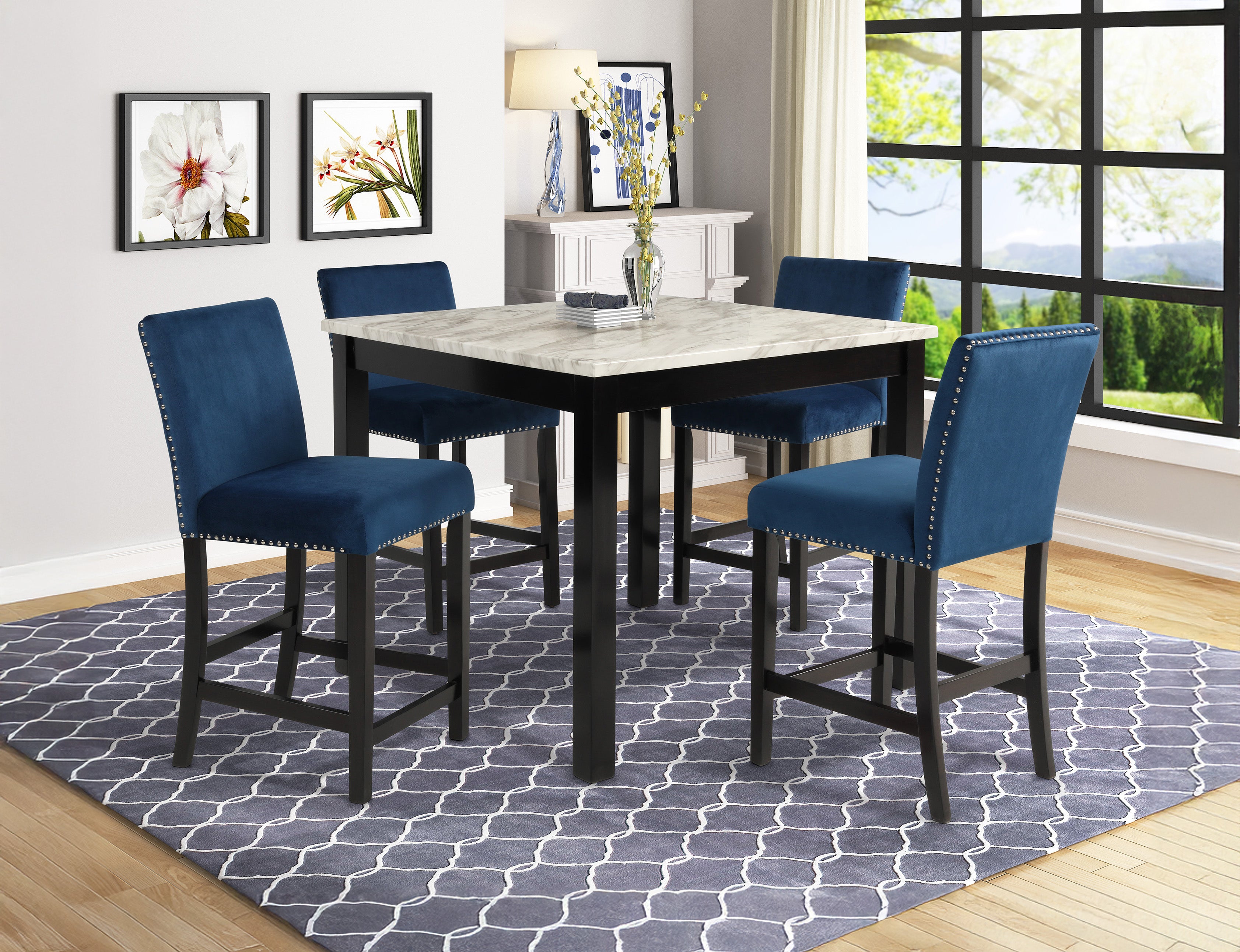 Lennon Rectangular Royal Blue Counter Height 5-Piece Dinette Set