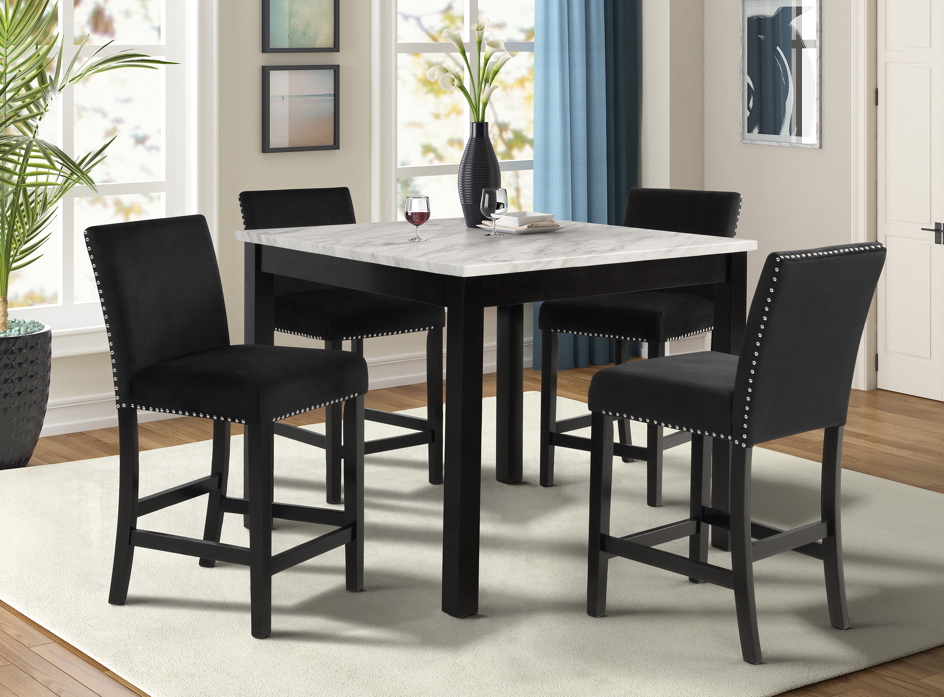 Lennon Black Velvet Counter Height 5-Piece Dinette Set