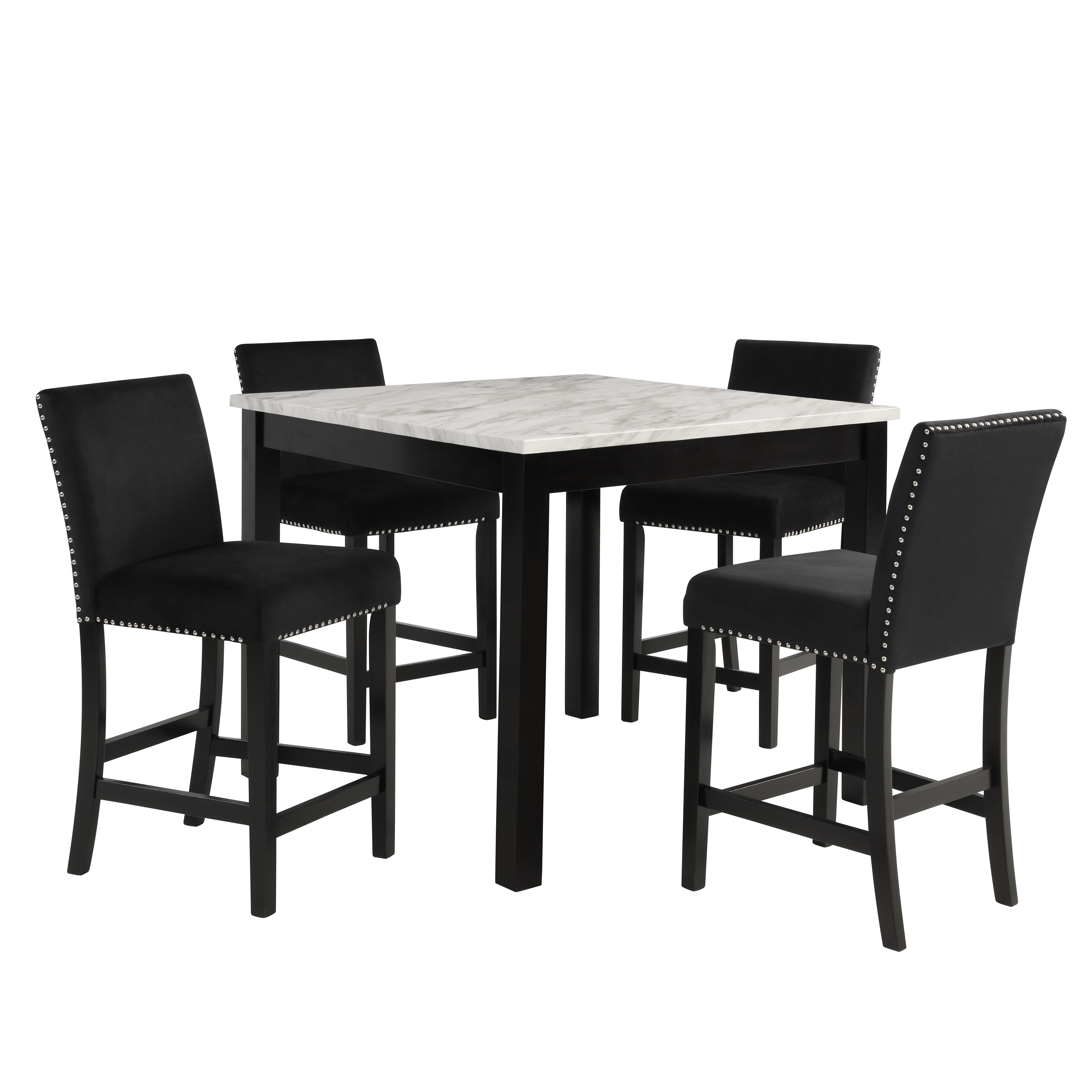 Lennon Black Velvet Counter Height 5-Piece Dinette Set