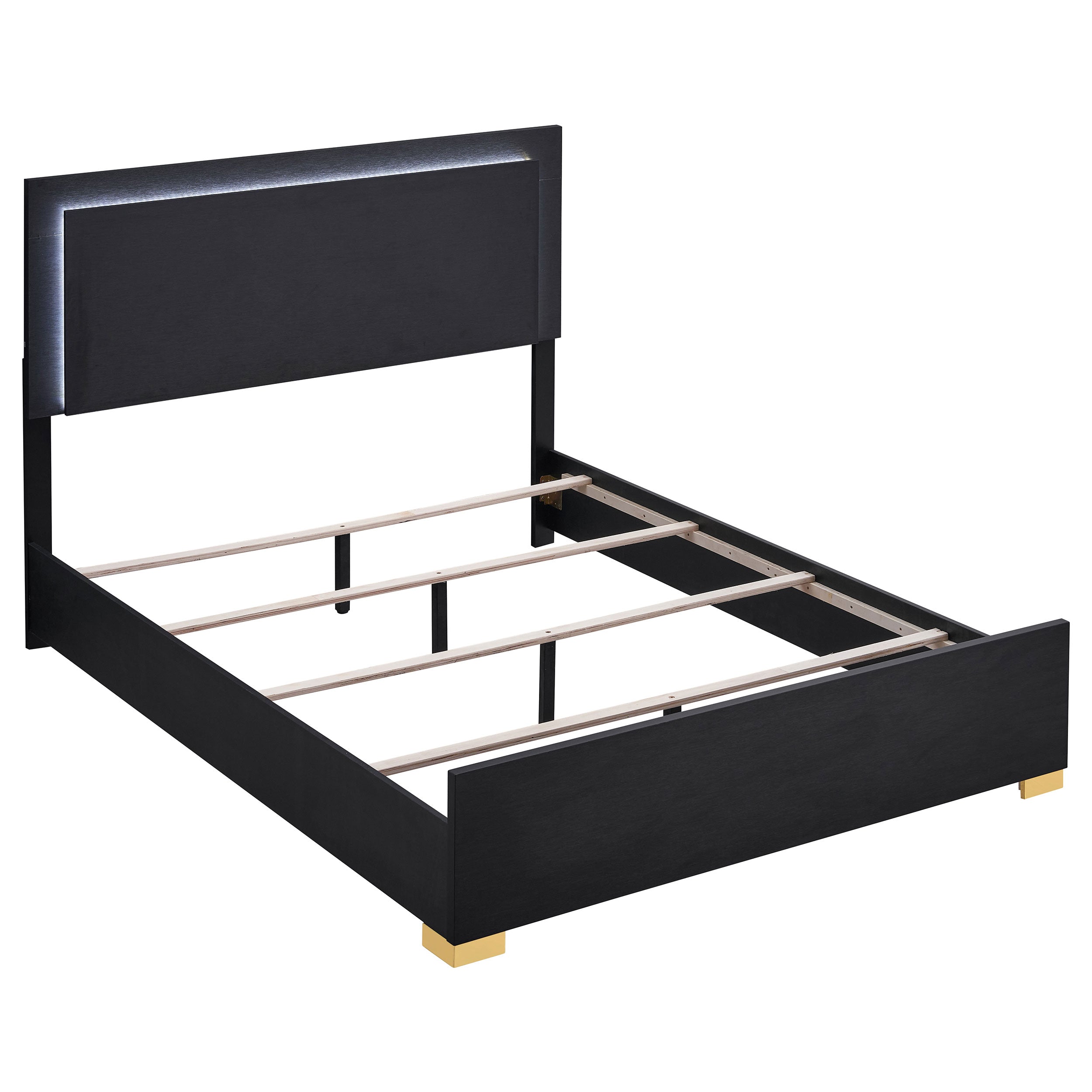 Marceline Wood LED Panel Bed Black