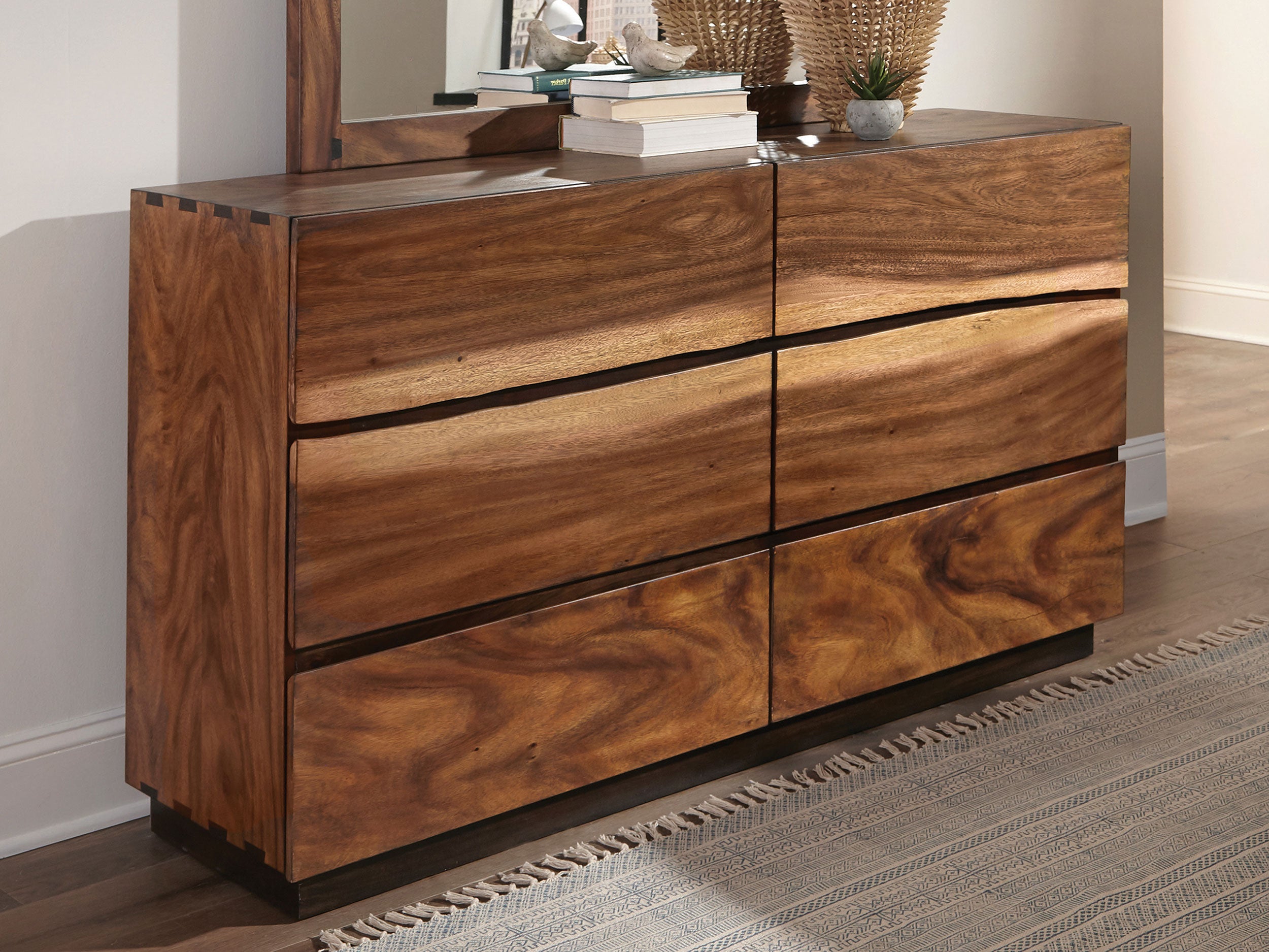 Winslow 6-drawer Dresser with Mirror, Chest, Nightstand and Mirror Smokey Walnut