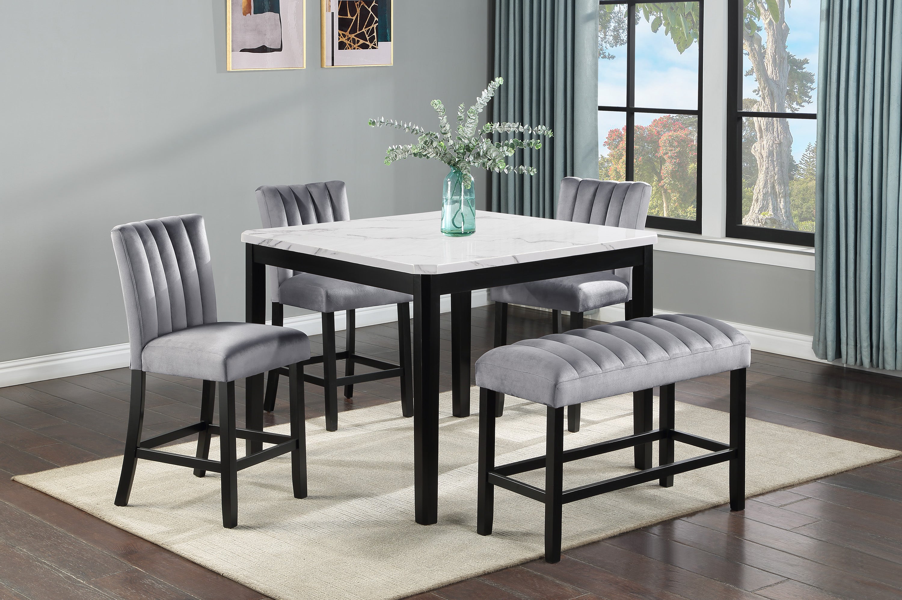 Elara 6 Pcs Counter Height Dining Set Collection With Bench