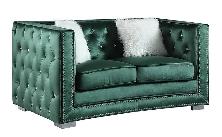 Paris Green Velvet Sofa and Loveseat