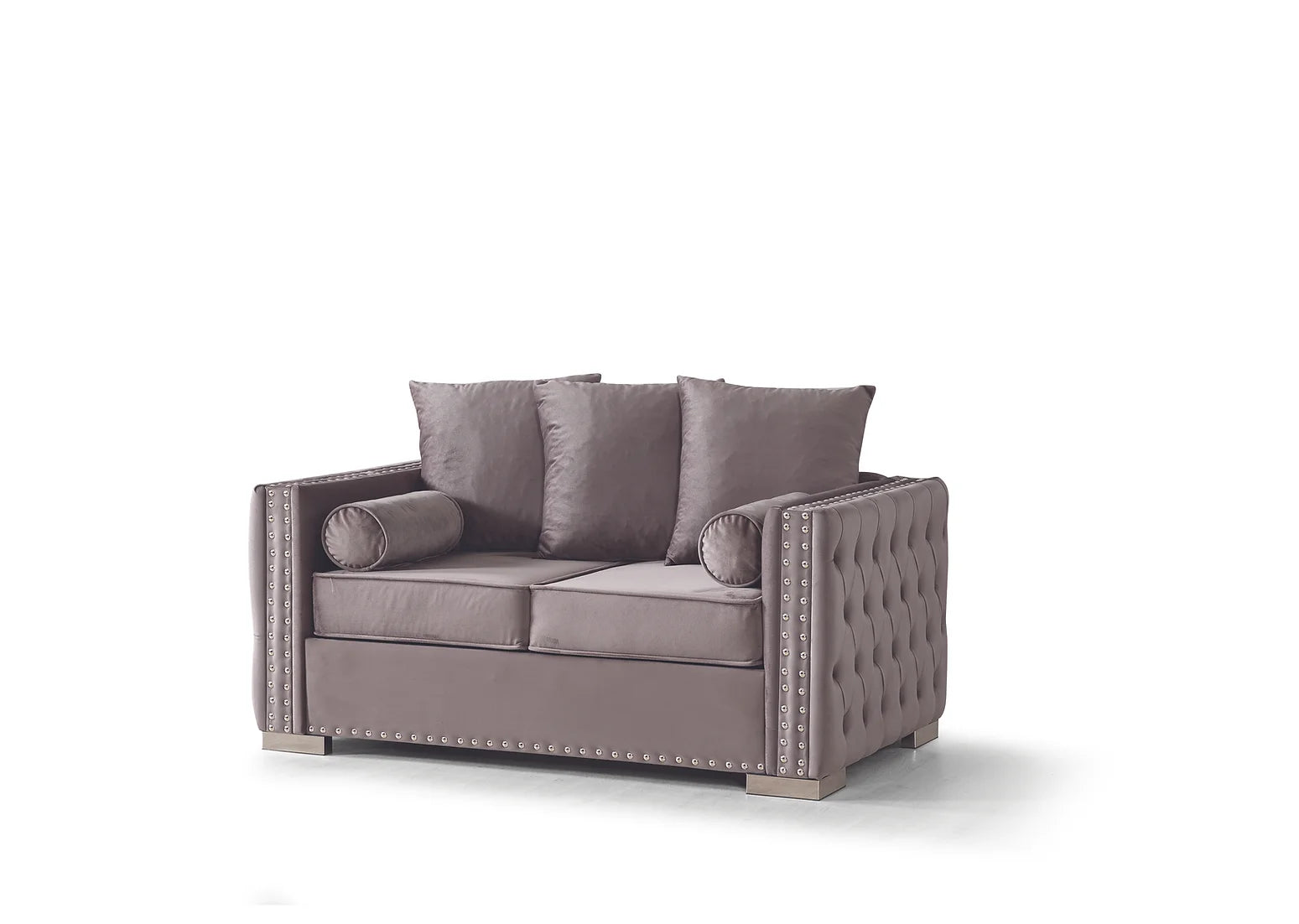 Lotus Grey Velvet 2PC Sofa & Loveseat Living Room Set