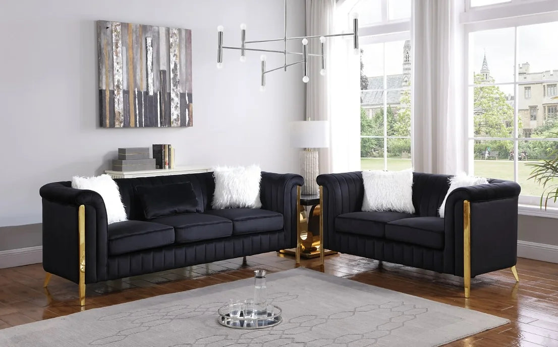 Fara Velvet Sofa & Loveseat Set - Black