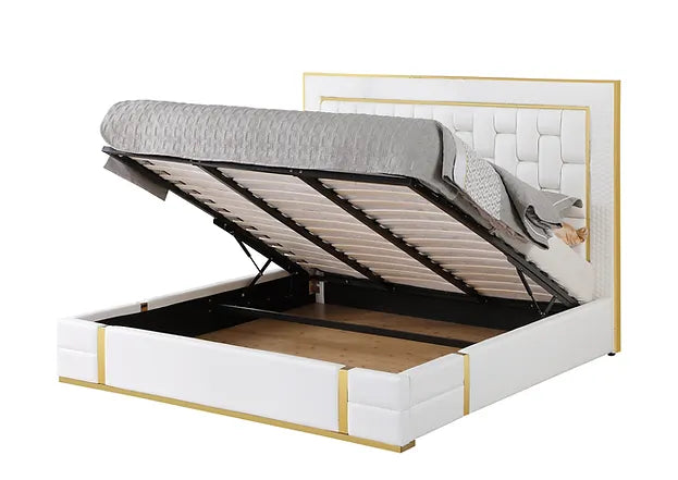 Marbella White Bed Platform With Storage
