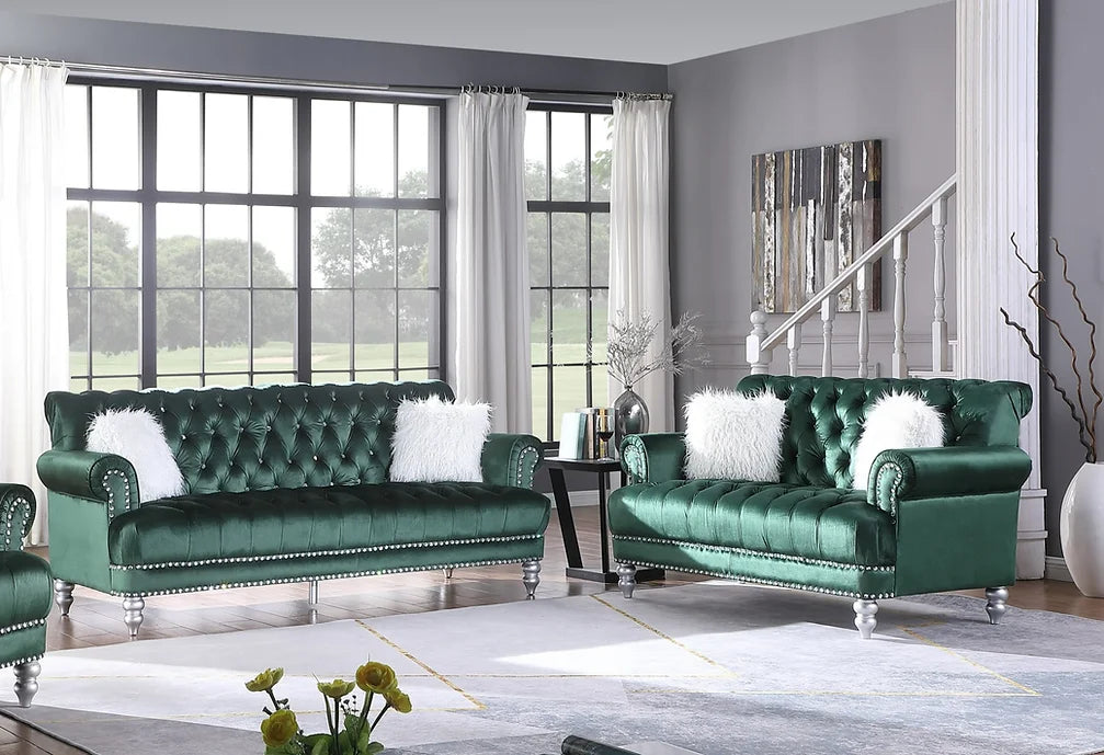 Royal Velvet Sofa & Loveseat Set - Green